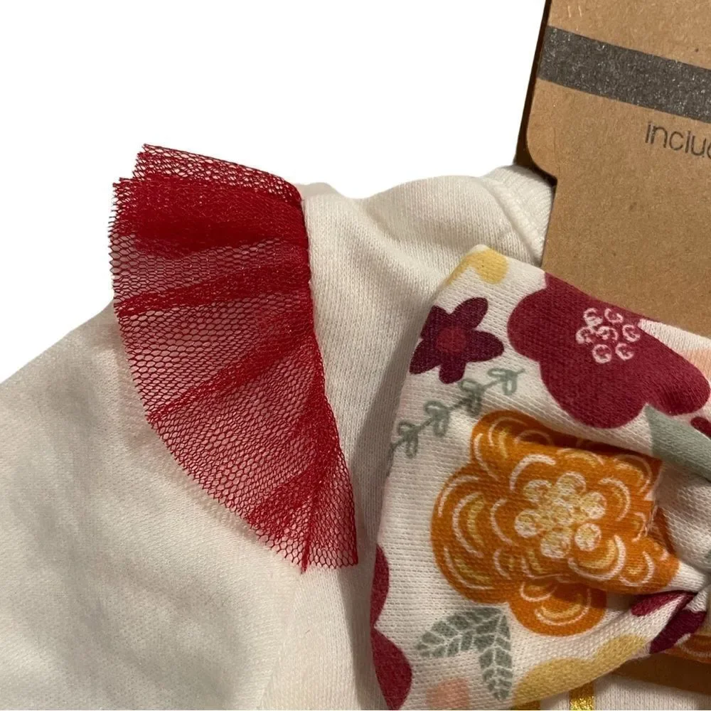 Chick Pea 3 Piece Bodysuit + Pants + Headband Thankful for Family 0-3 Month NWT